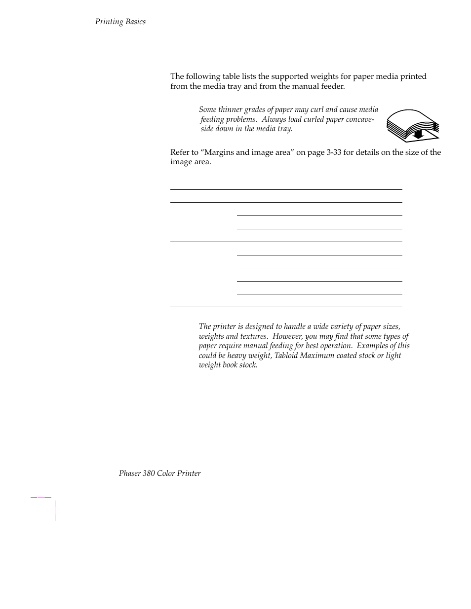 Media weight, Media weight 3-32 | Tektronix PHASER 380 User Manual | Page 102 / 272