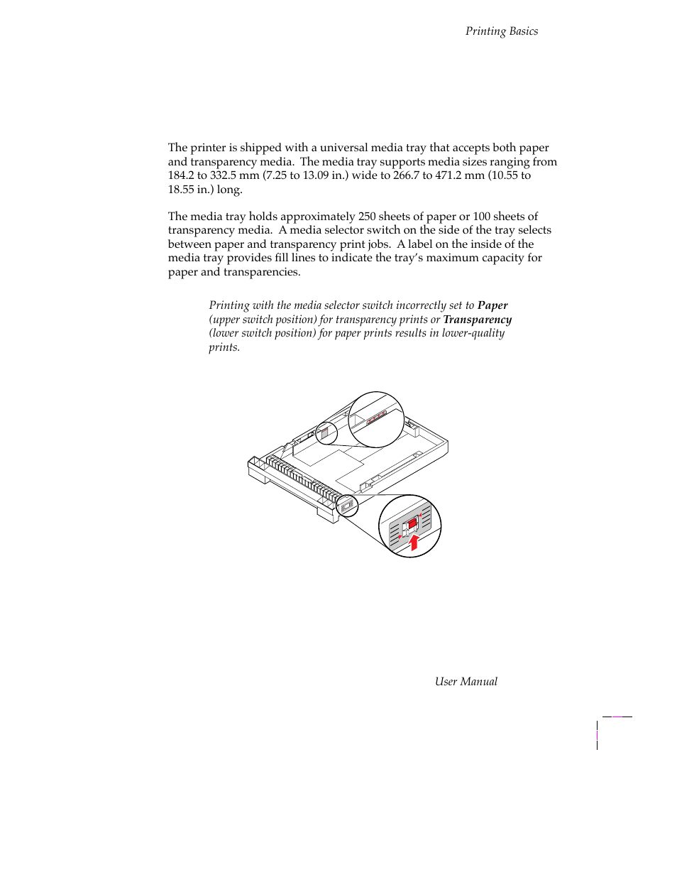 Media trays, Standard tray, Media trays 3-35 | Standard tray 3-35 | Tektronix PHASER 380 User Manual | Page 105 / 272