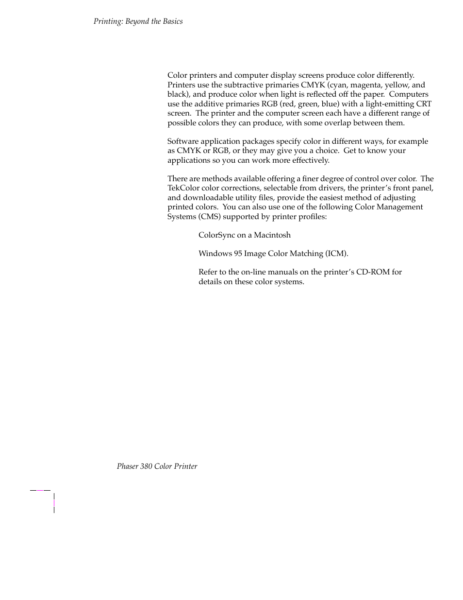 Deciding which color correction to use, Deciding which color correction to use 4-4 | Tektronix PHASER 380 User Manual | Page 122 / 272