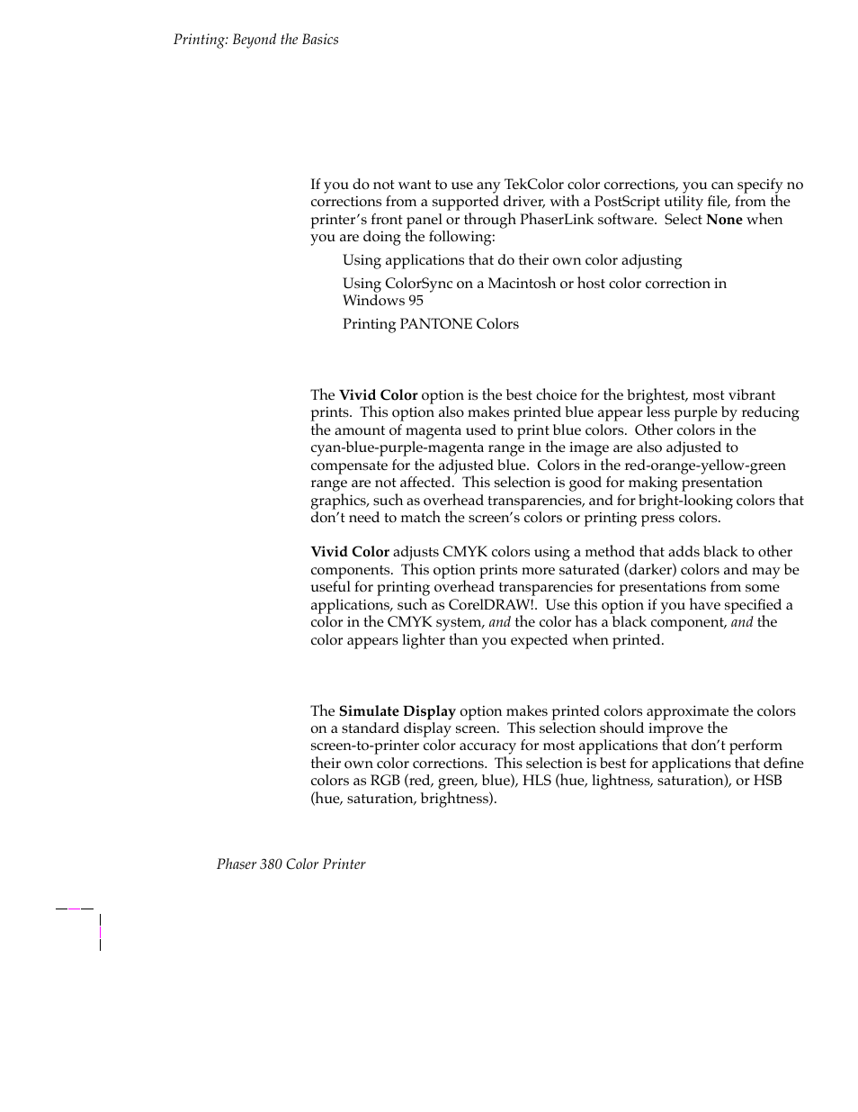 Color correction descriptions, Color correction descriptions 4-6 | Tektronix PHASER 380 User Manual | Page 124 / 272