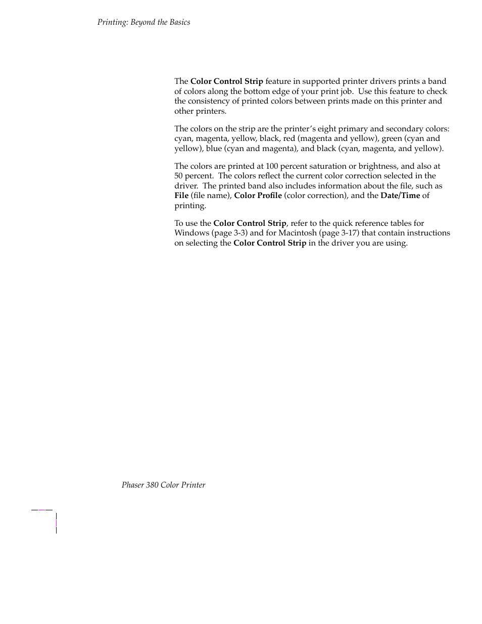 Printing the color control strip | Tektronix PHASER 380 User Manual | Page 136 / 272