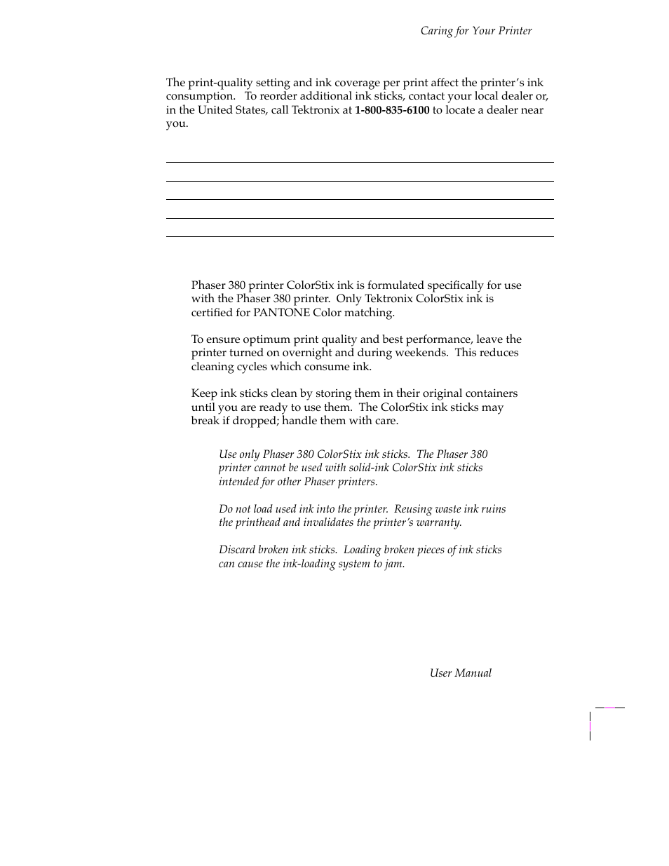 Ink handling tips, Ink handling tips 5-3 | Tektronix PHASER 380 User Manual | Page 139 / 272