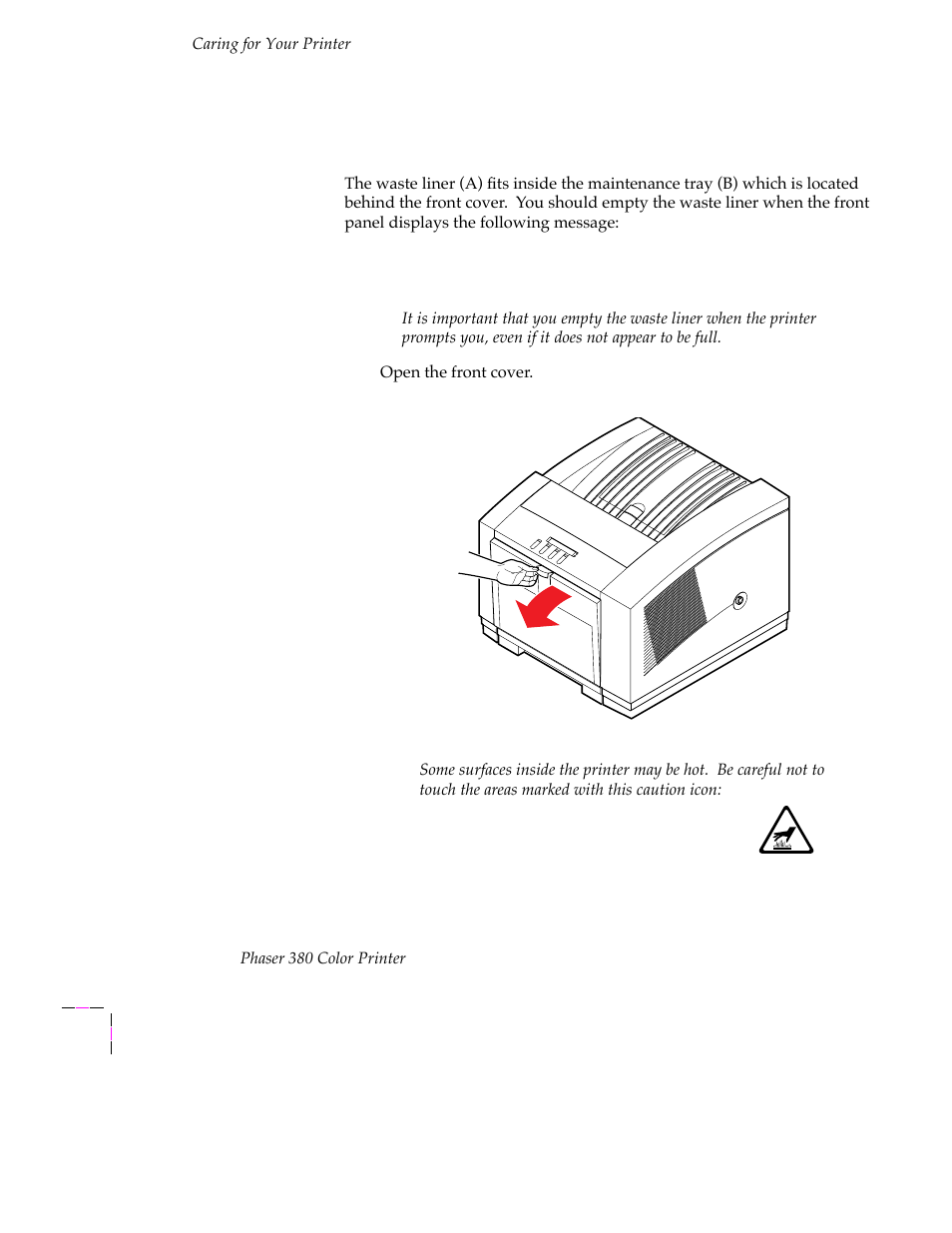 Emptying the waste liner (a), Emptying the waste liner (a) 5-4 | Tektronix PHASER 380 User Manual | Page 140 / 272