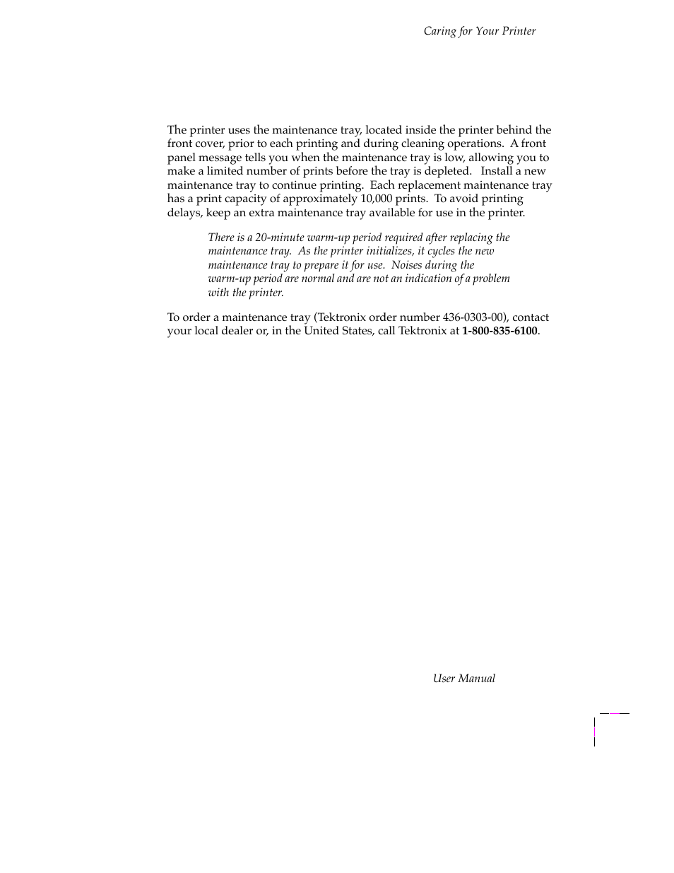 Replacing the maintenance tray (b), Replacing the maintenance tray (b) 5-7 | Tektronix PHASER 380 User Manual | Page 143 / 272