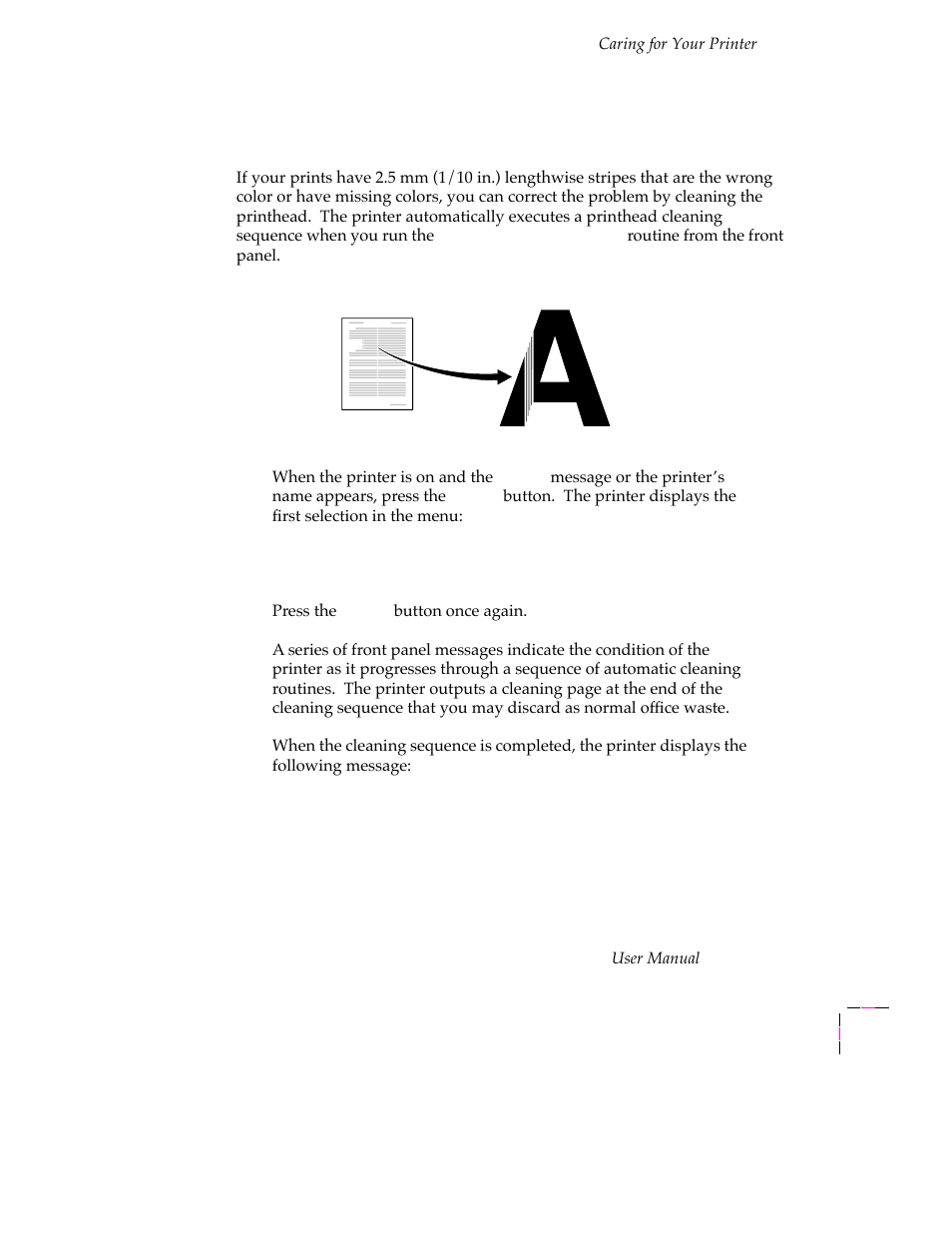 Cleaning for light stripes: printhead, Cleaning for light stripes: printhead 5-17, Er to “cleaning for light stripes: printhead” on | Tektronix PHASER 380 User Manual | Page 153 / 272