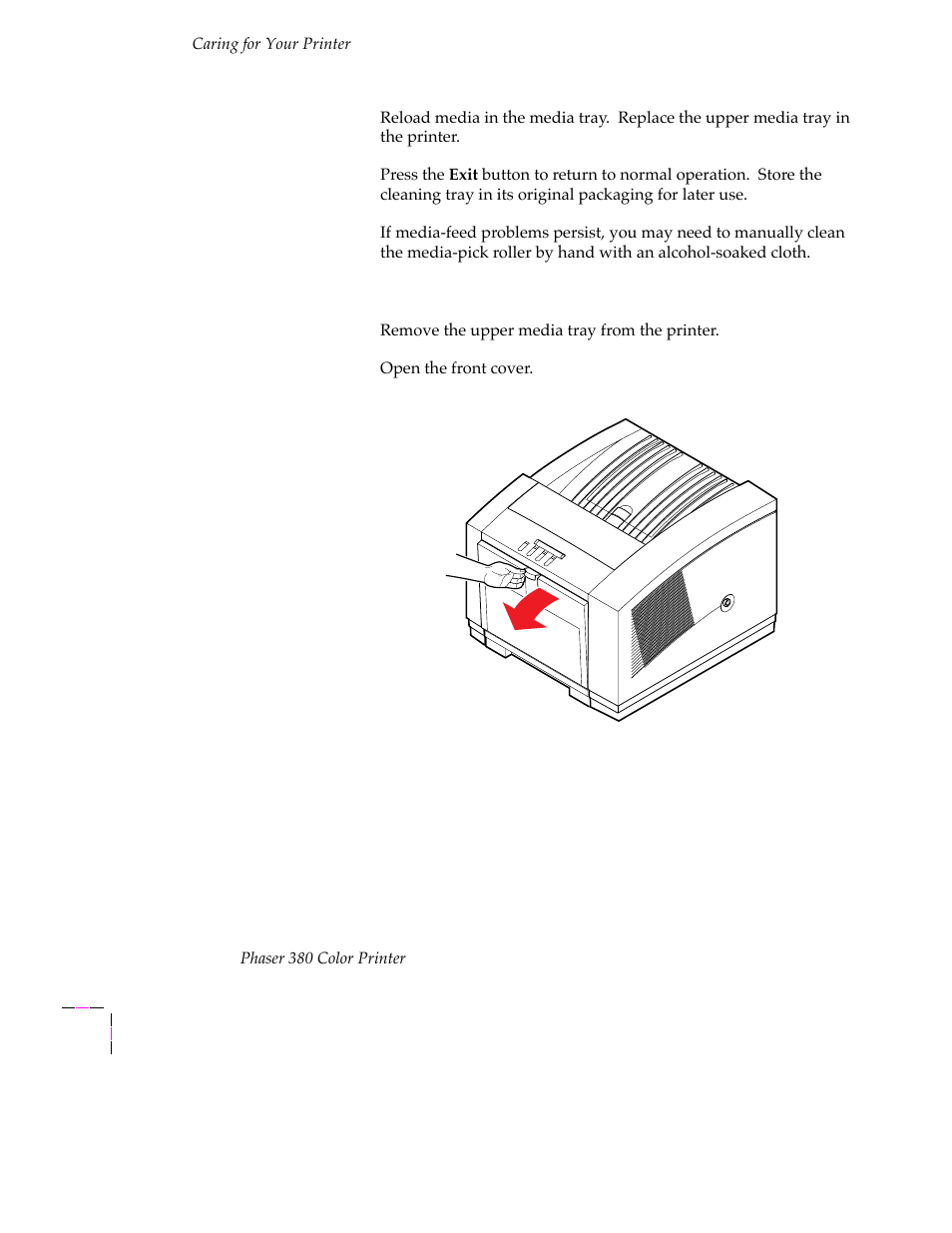 Cleaning the upper pick roller manually 5-24 | Tektronix PHASER 380 User Manual | Page 160 / 272