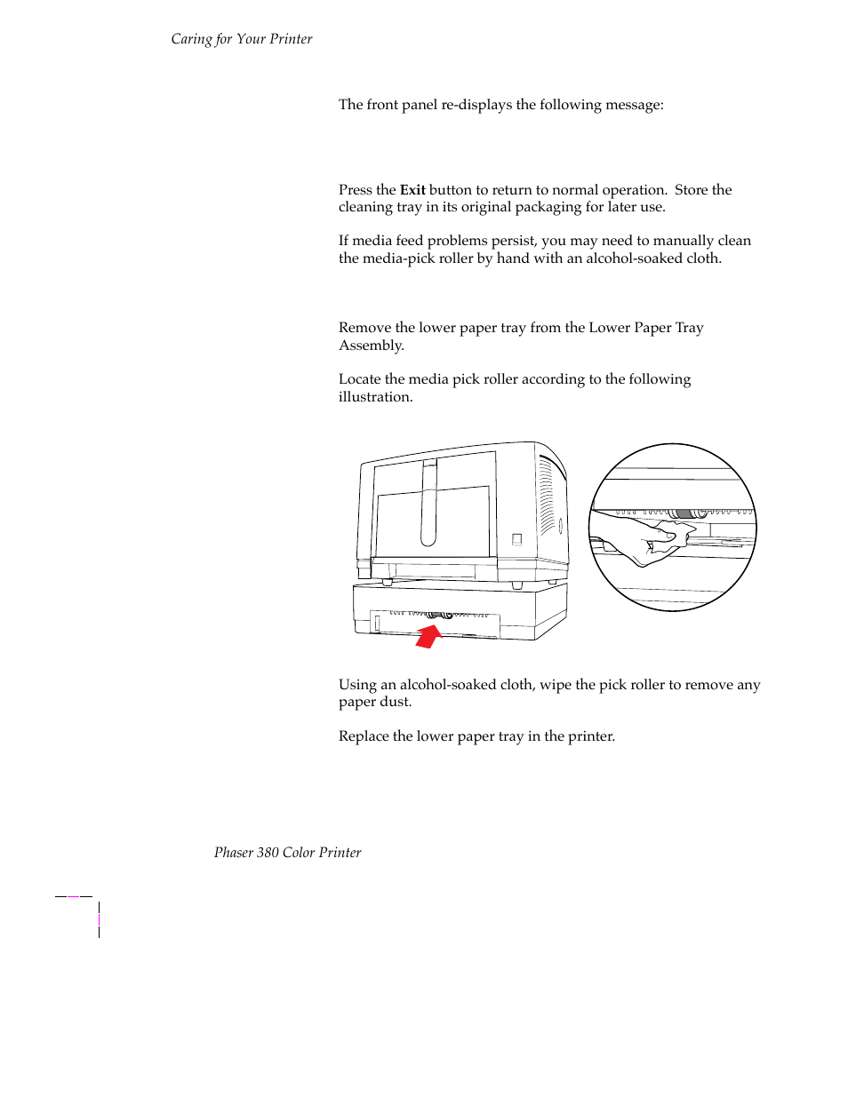 Cleaning the lower paper-pick roller manually 5-38 | Tektronix PHASER 380 User Manual | Page 174 / 272