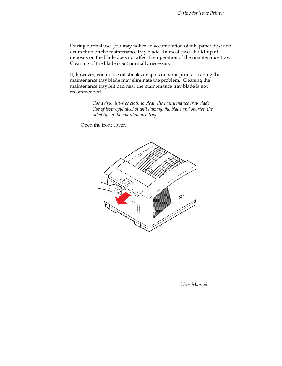 Cleaning the maintenance tray blade (optional) | Tektronix PHASER 380 User Manual | Page 185 / 272