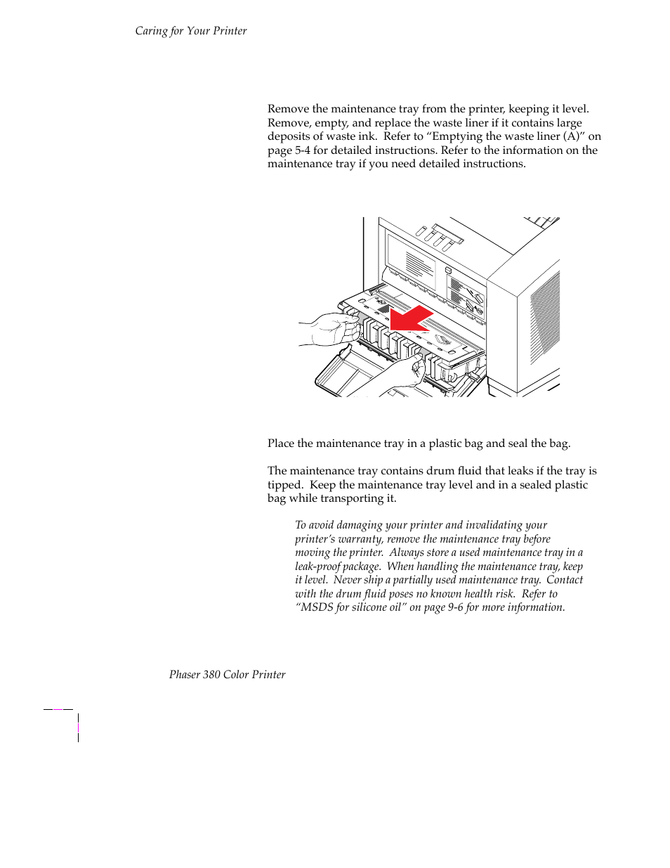 Removing the maintenance tray (b), Removing the maintenance tray (b) 5-54 | Tektronix PHASER 380 User Manual | Page 190 / 272