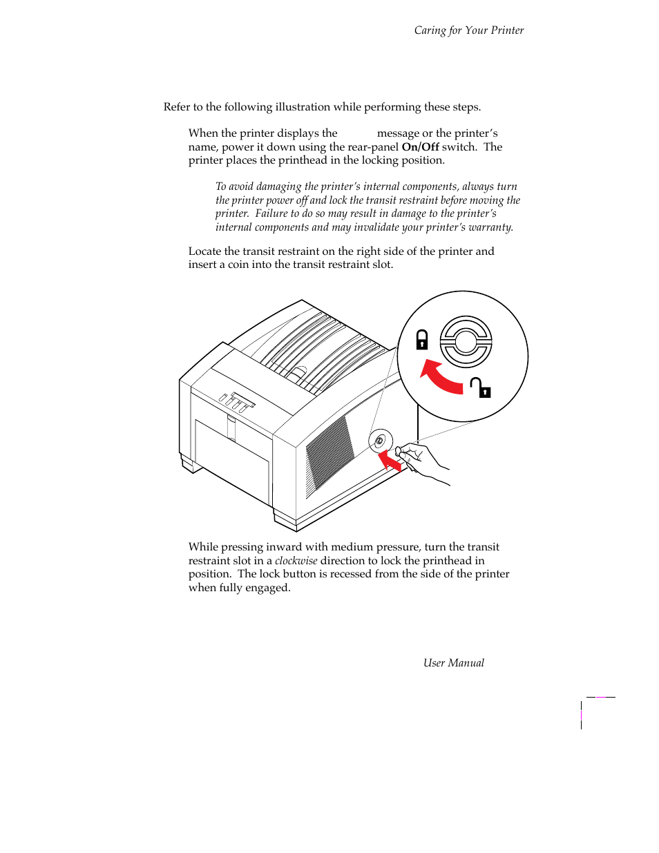 Locking the transit restraint, Locking the transit restraint 5-55 | Tektronix PHASER 380 User Manual | Page 191 / 272