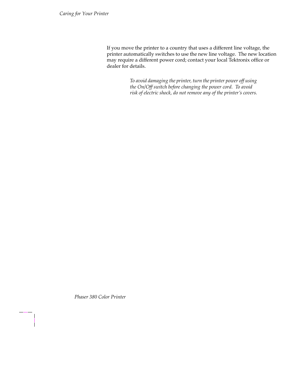 Changing line voltage, Changing line voltage 5-56 | Tektronix PHASER 380 User Manual | Page 192 / 272