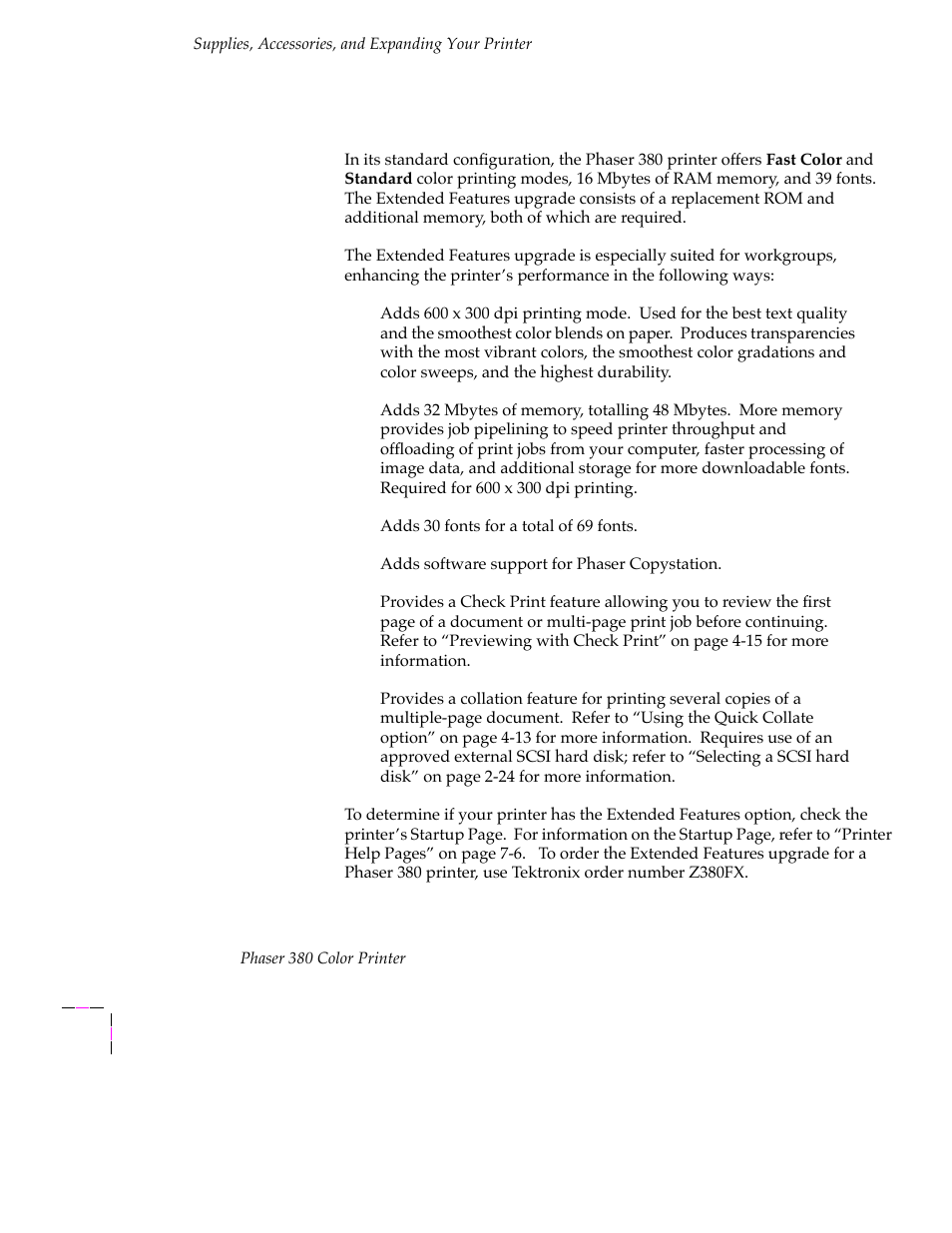 Extended features upgrade, Extended features upgrade 8-4 | Tektronix PHASER 380 User Manual | Page 246 / 272