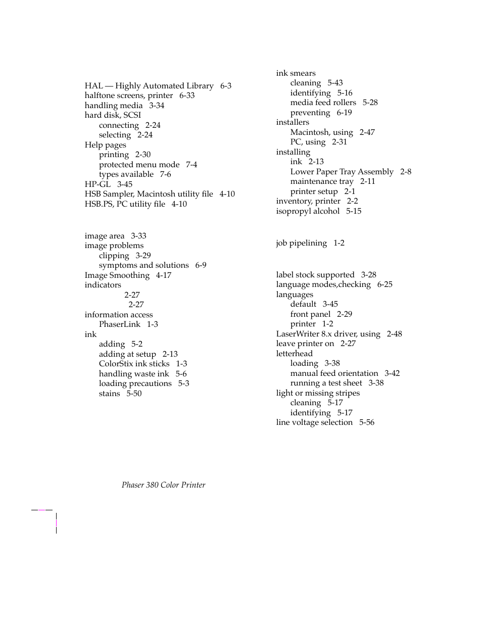 Tektronix PHASER 380 User Manual | Page 266 / 272