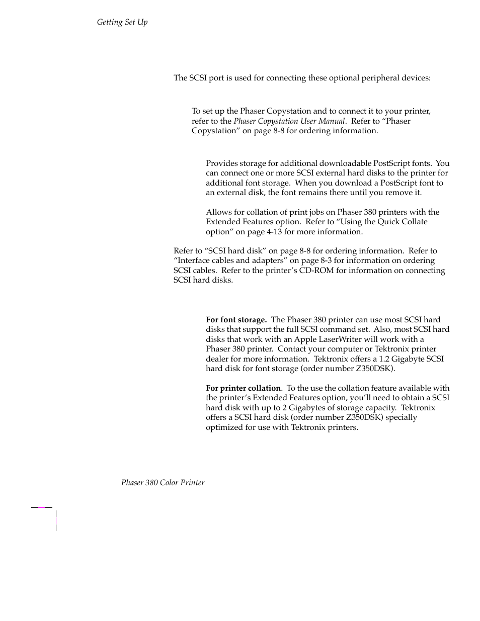 Scsi peripheral devices, Scsi peripheral devices 2-24, Selecting a scsi hard disk 2-24 | Tektronix PHASER 380 User Manual | Page 42 / 272