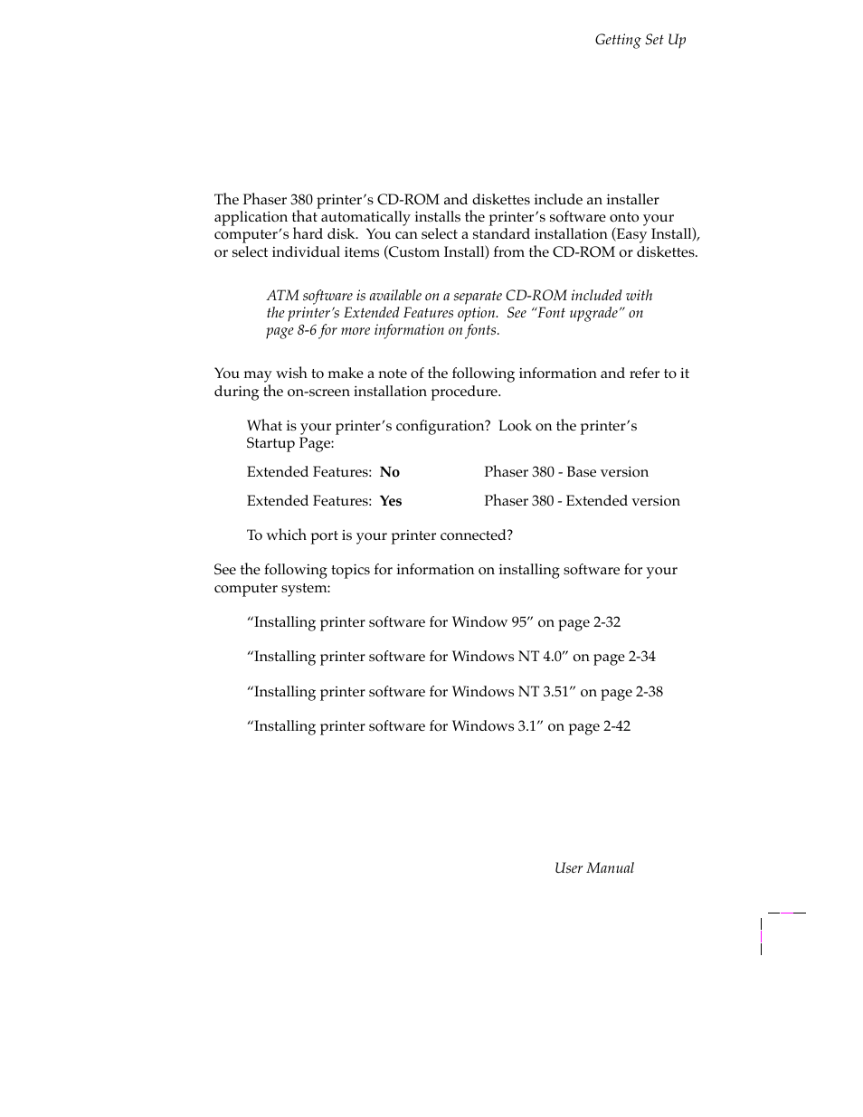 Pc/windows software, Installer overview, Pc/windows software 2-31 | Installer overview 2-31 | Tektronix PHASER 380 User Manual | Page 49 / 272