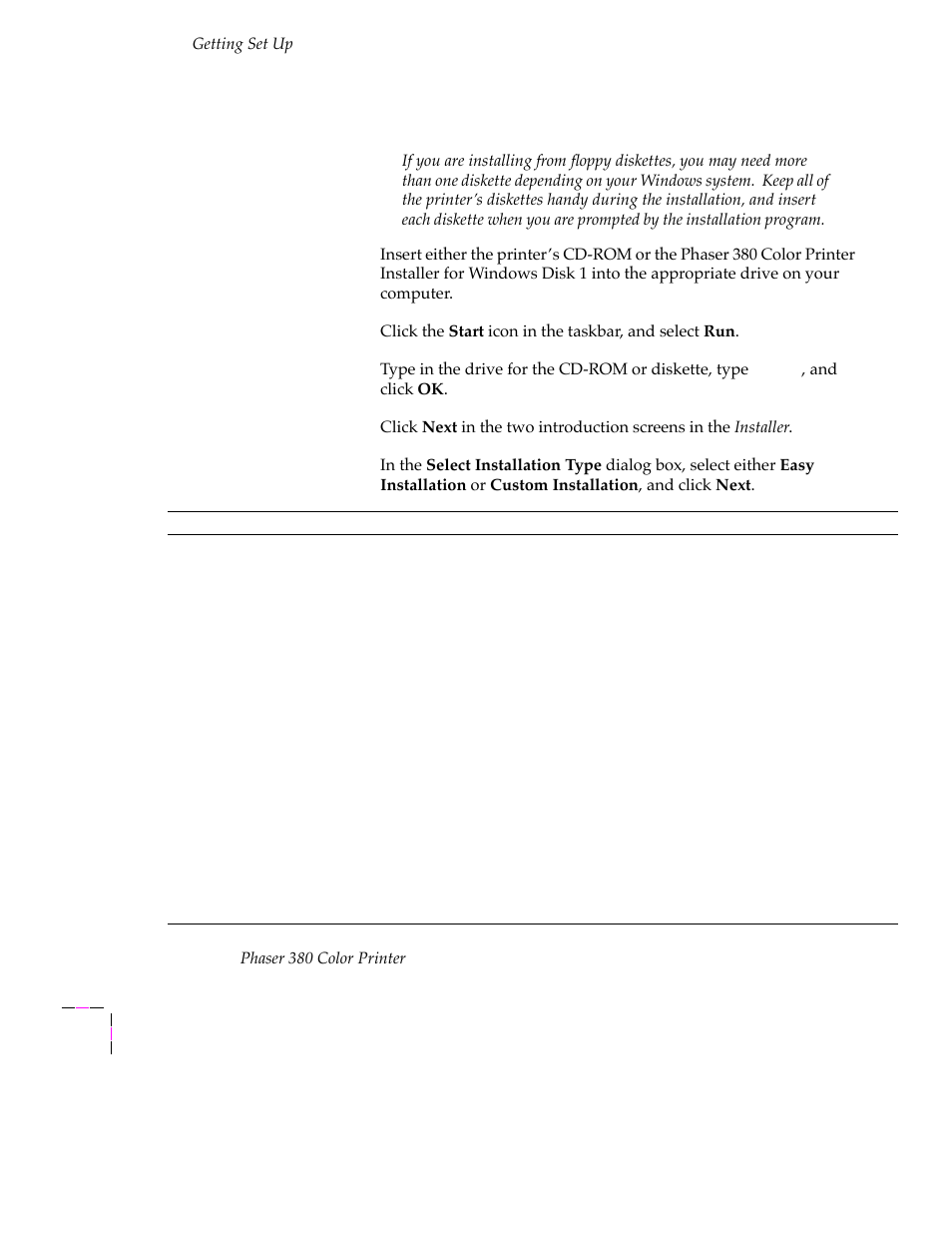 Installing printer software for window 95, Installing printer software for window 95 2-32 | Tektronix PHASER 380 User Manual | Page 50 / 272