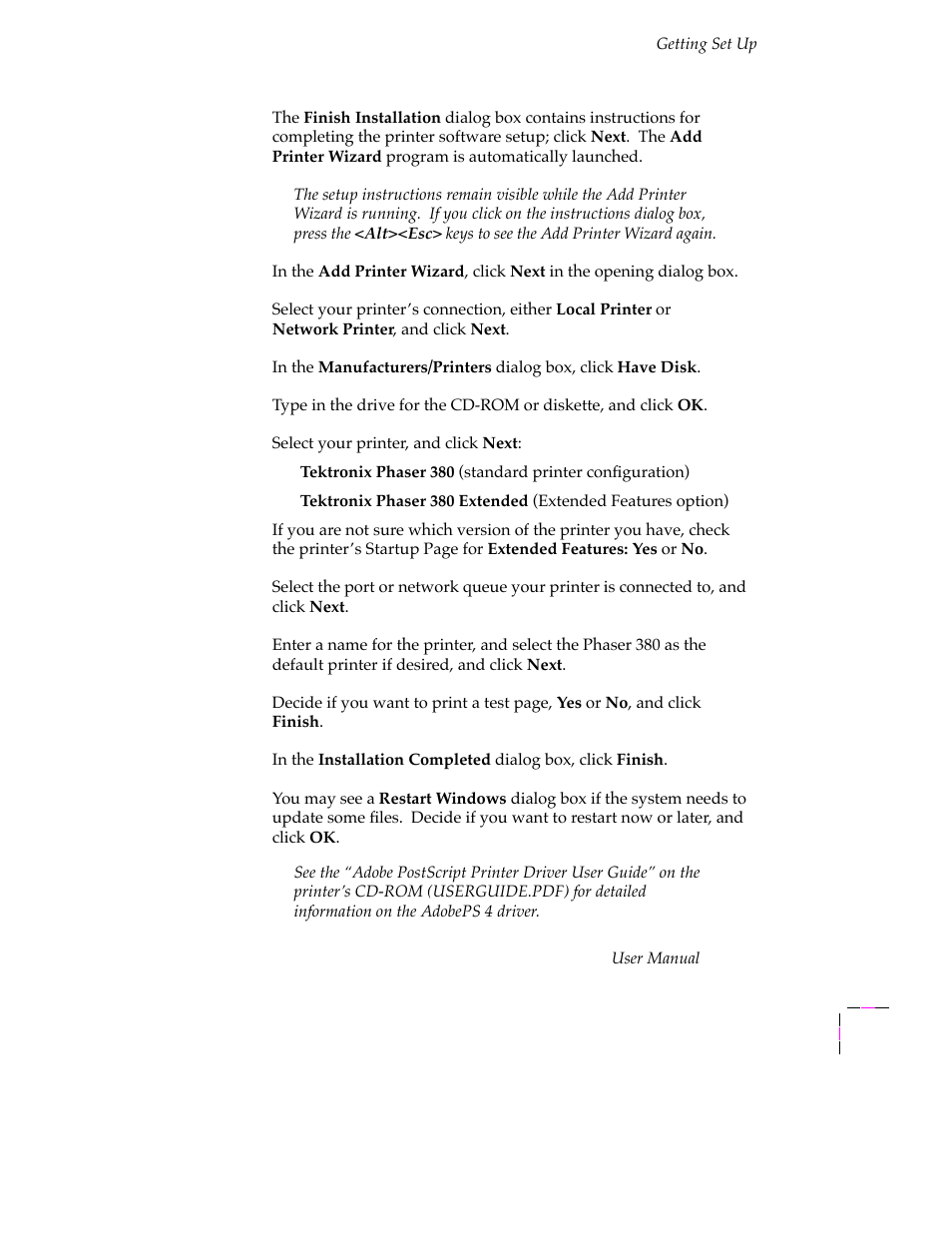 Tektronix PHASER 380 User Manual | Page 51 / 272