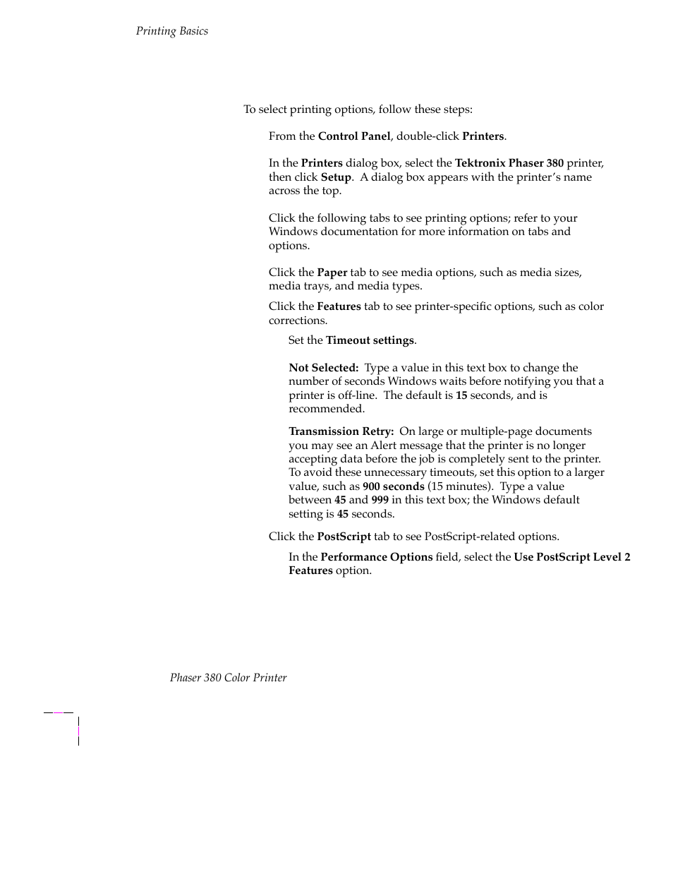 Using the adobe postscript driver for windows 3.1, Printing on letterhead 3-38 | Tektronix PHASER 380 User Manual | Page 80 / 272