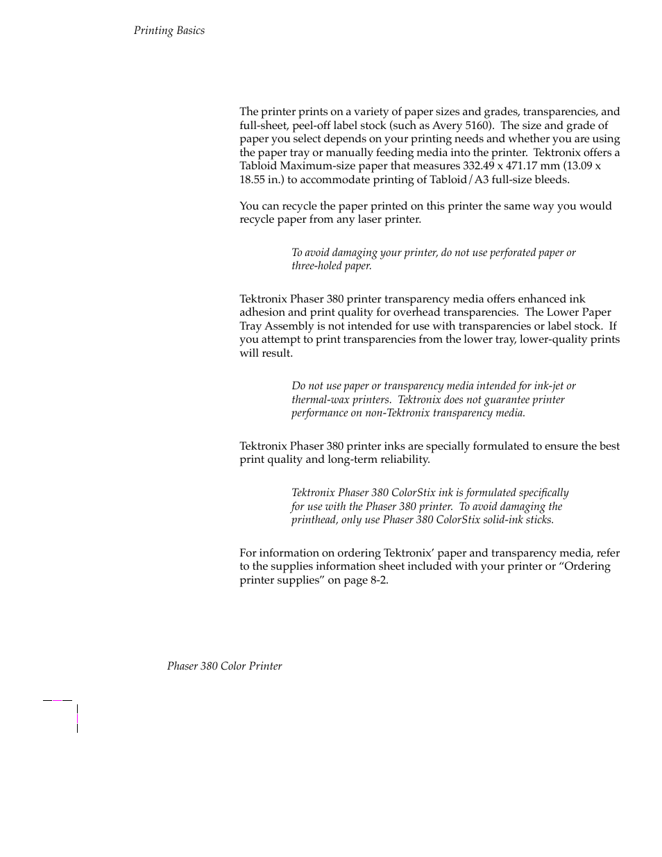 All about media, All about media 3-28 | Tektronix PHASER 380 User Manual | Page 98 / 272