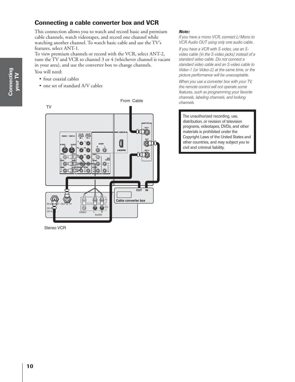 Connecting a cable converter box and vcr | Toshiba 65NH84 User Manual | Page 10 / 68