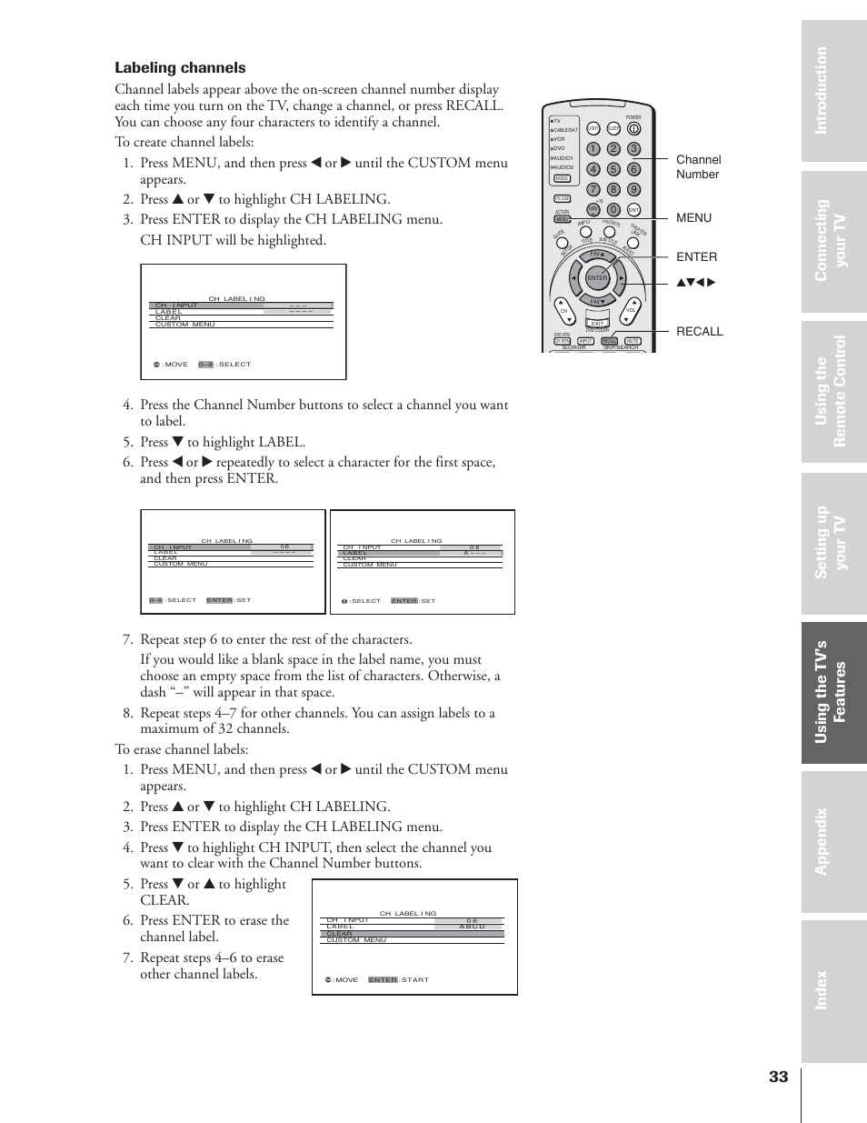 Labeling channels | Toshiba 65NH84 User Manual | Page 33 / 68