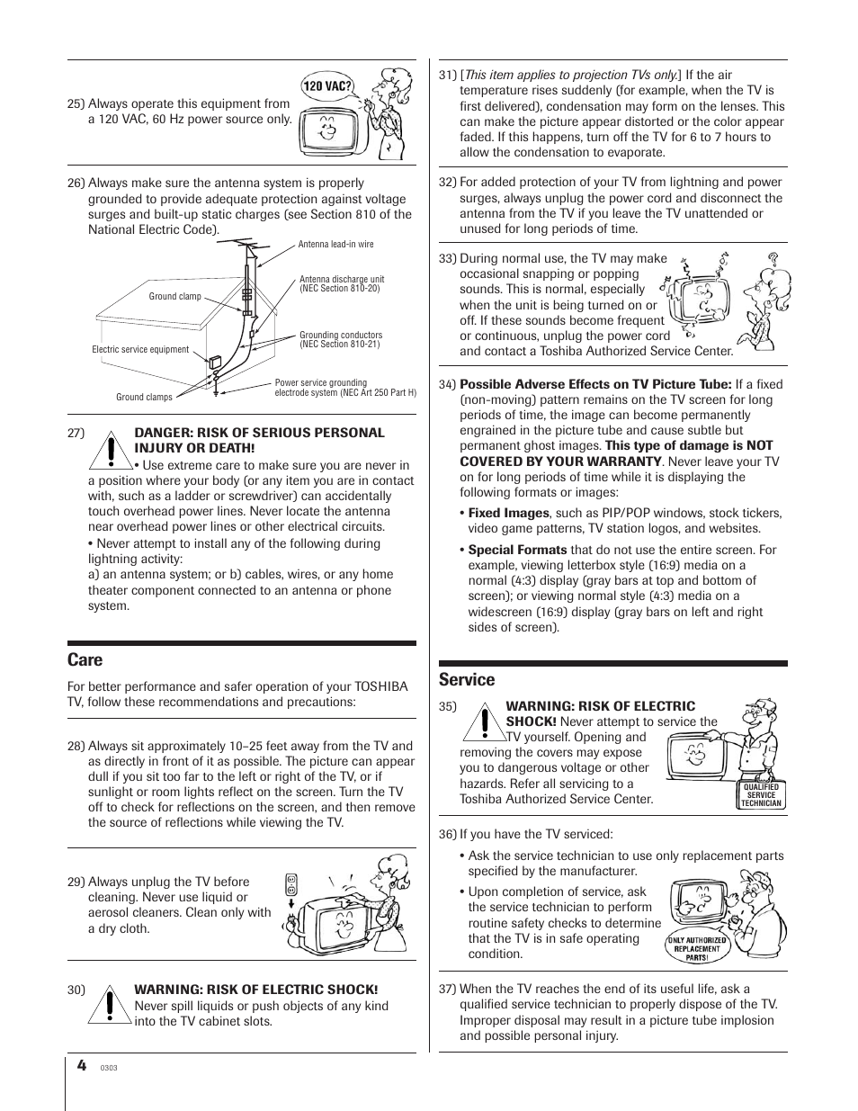 Care, Service | Toshiba 65NH84 User Manual | Page 4 / 68
