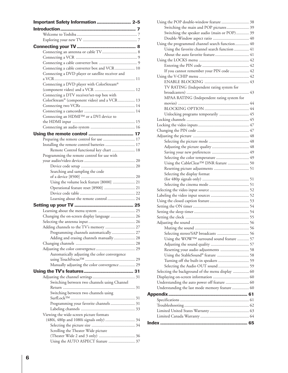 Toshiba 65NH84 User Manual | Page 6 / 68