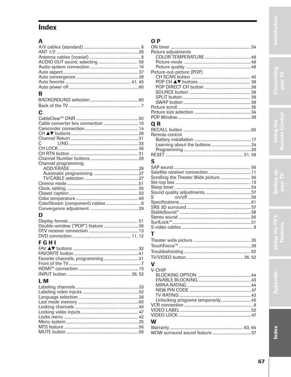 Index | Toshiba 65NH84 User Manual | Page 67 / 68