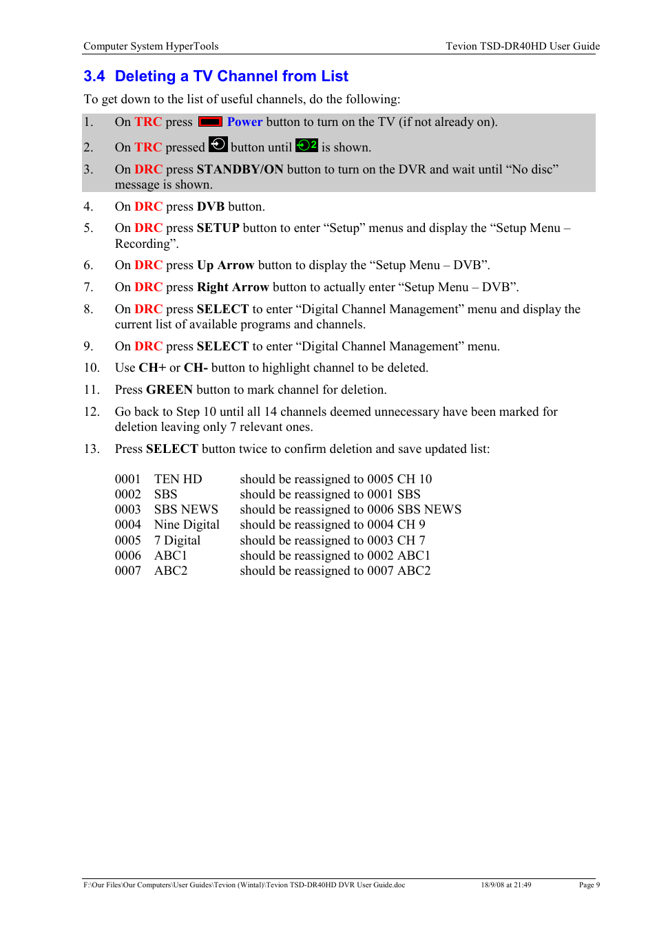 4 deleting a tv channel from list | Toshiba Tevion TSD-DR40HD User Manual | Page 12 / 39