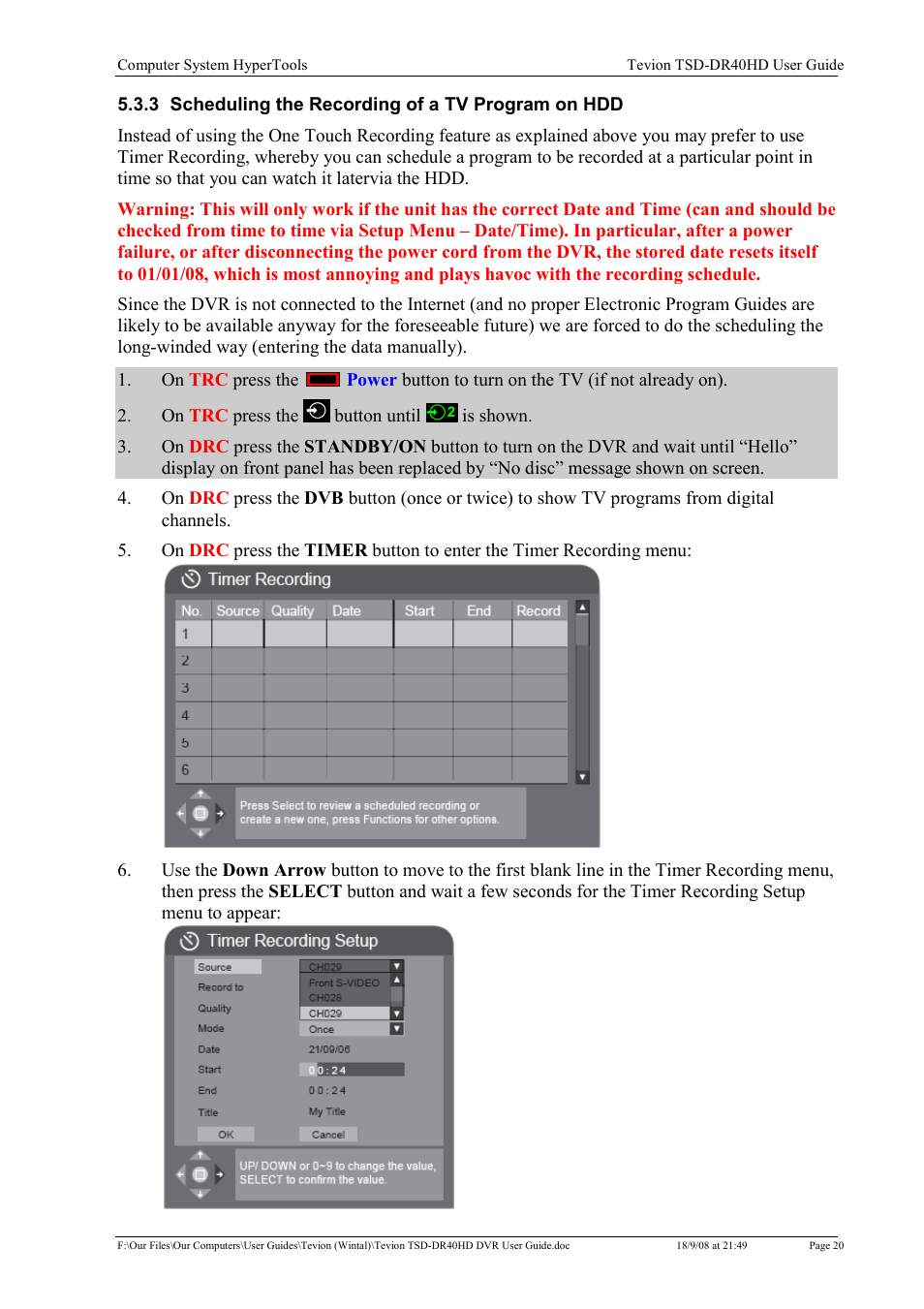 Toshiba Tevion TSD-DR40HD User Manual | Page 23 / 39