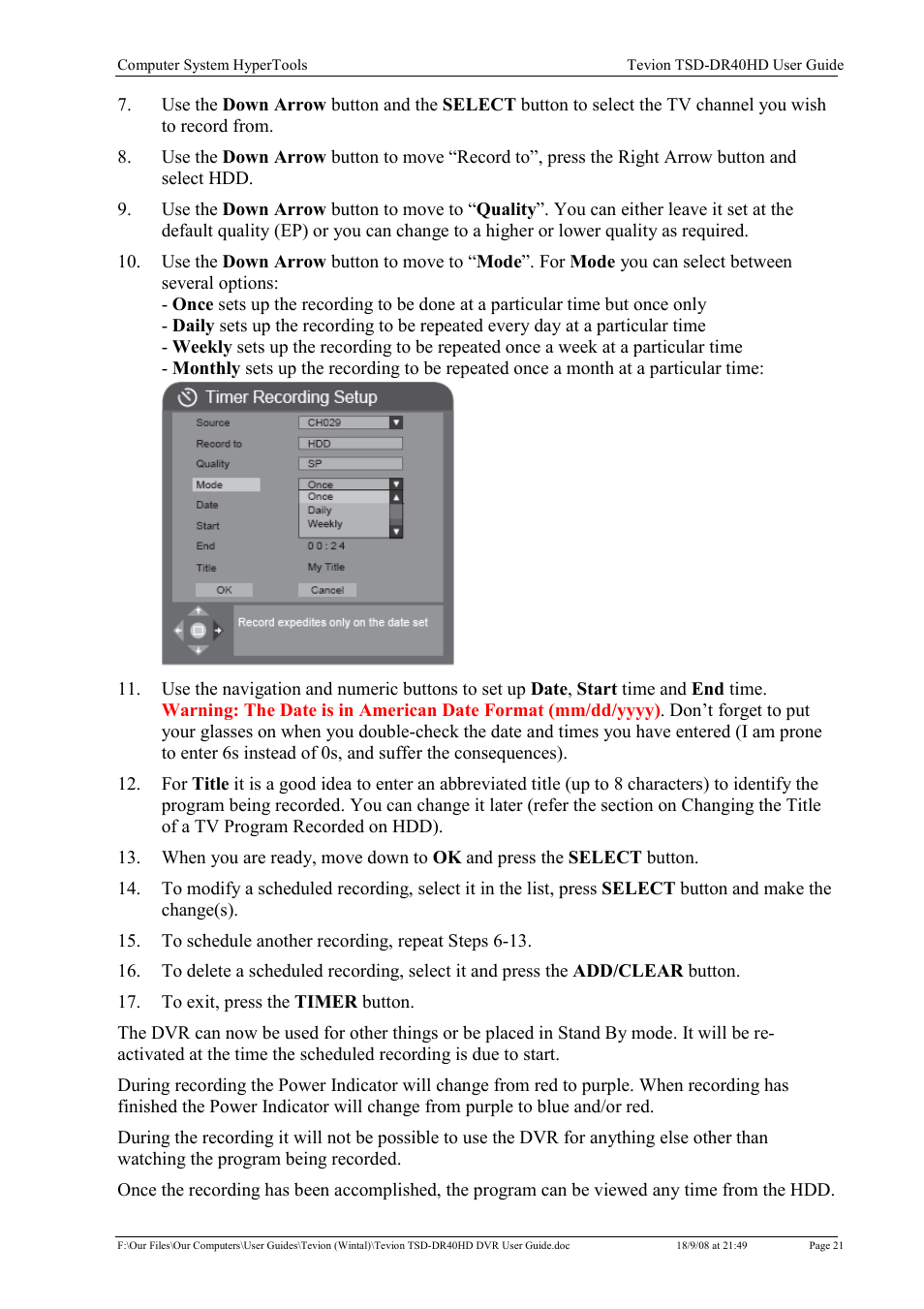 Toshiba Tevion TSD-DR40HD User Manual | Page 24 / 39