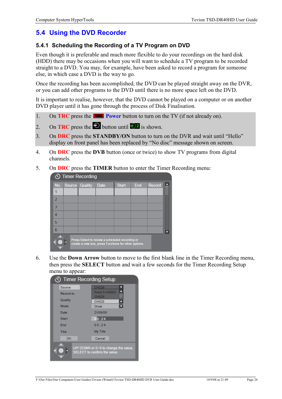 4 using the dvd recorder | Toshiba Tevion TSD-DR40HD User Manual | Page 29 / 39