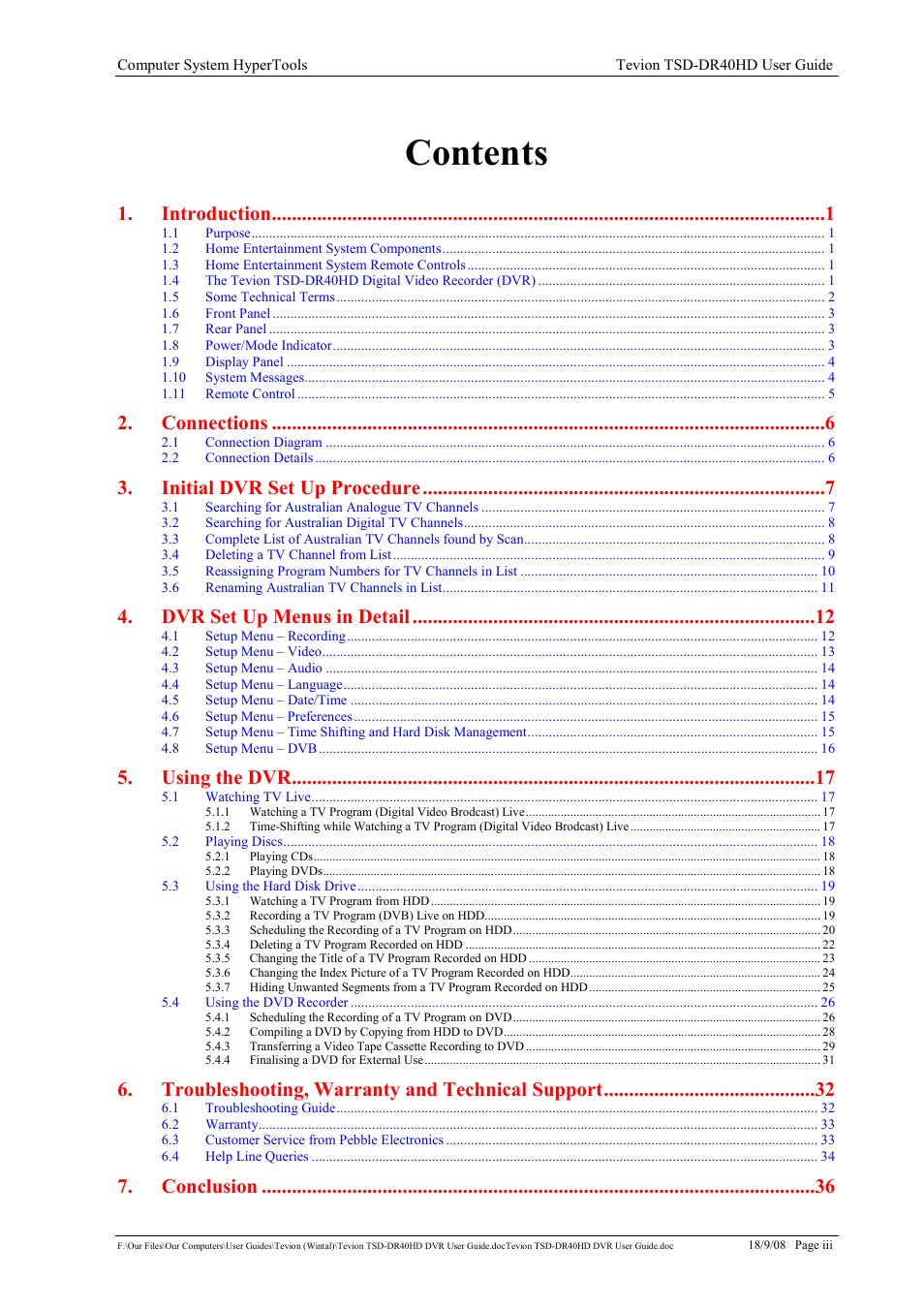 Toshiba Tevion TSD-DR40HD User Manual | Page 3 / 39