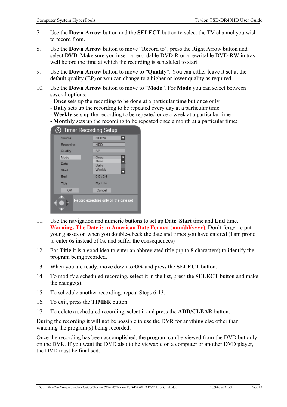 Toshiba Tevion TSD-DR40HD User Manual | Page 30 / 39
