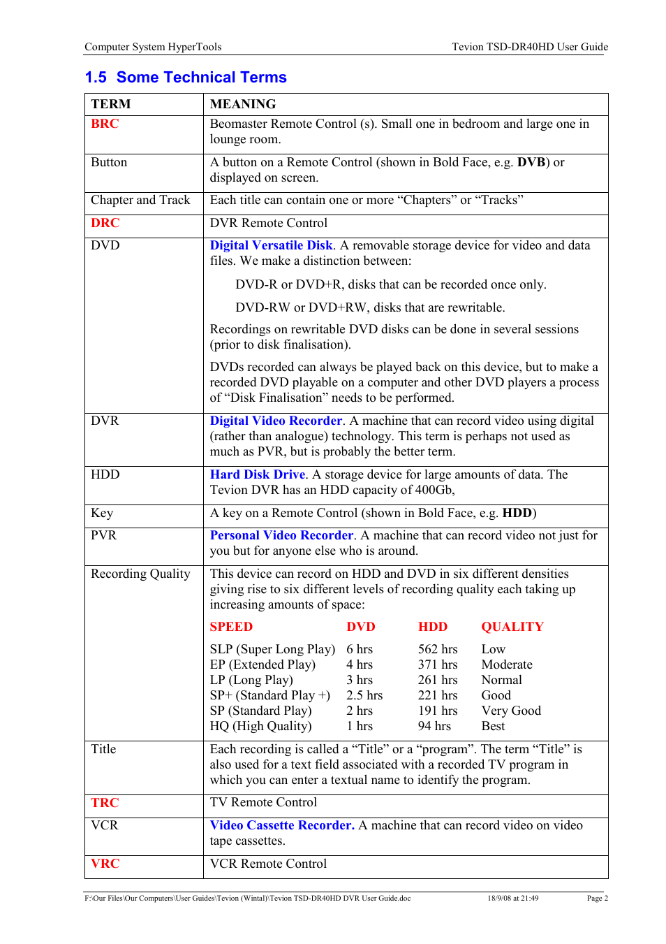 Toshiba Tevion TSD-DR40HD User Manual | Page 5 / 39