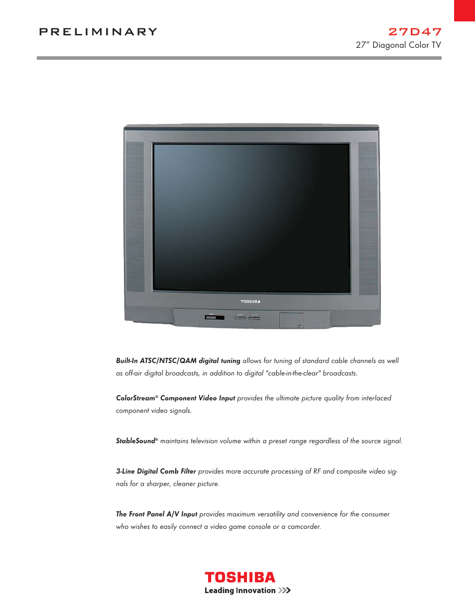 Toshiba 27D47 User Manual | 2 pages