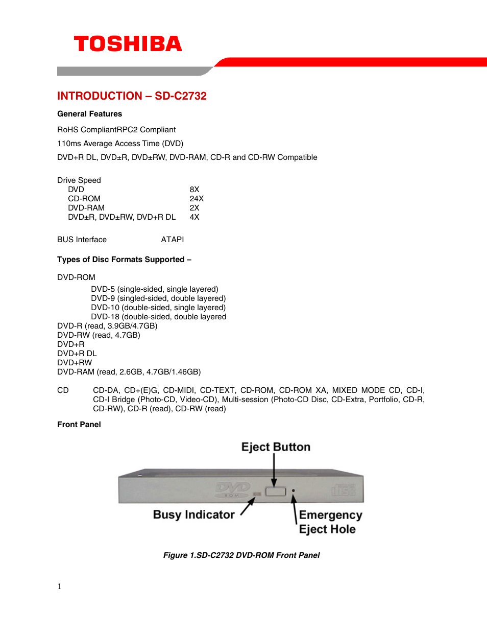 Introduction – sd-c2732 | Toshiba DVD - ROM MOBILE DRIVE SD-C2732 User Manual | Page 3 / 12