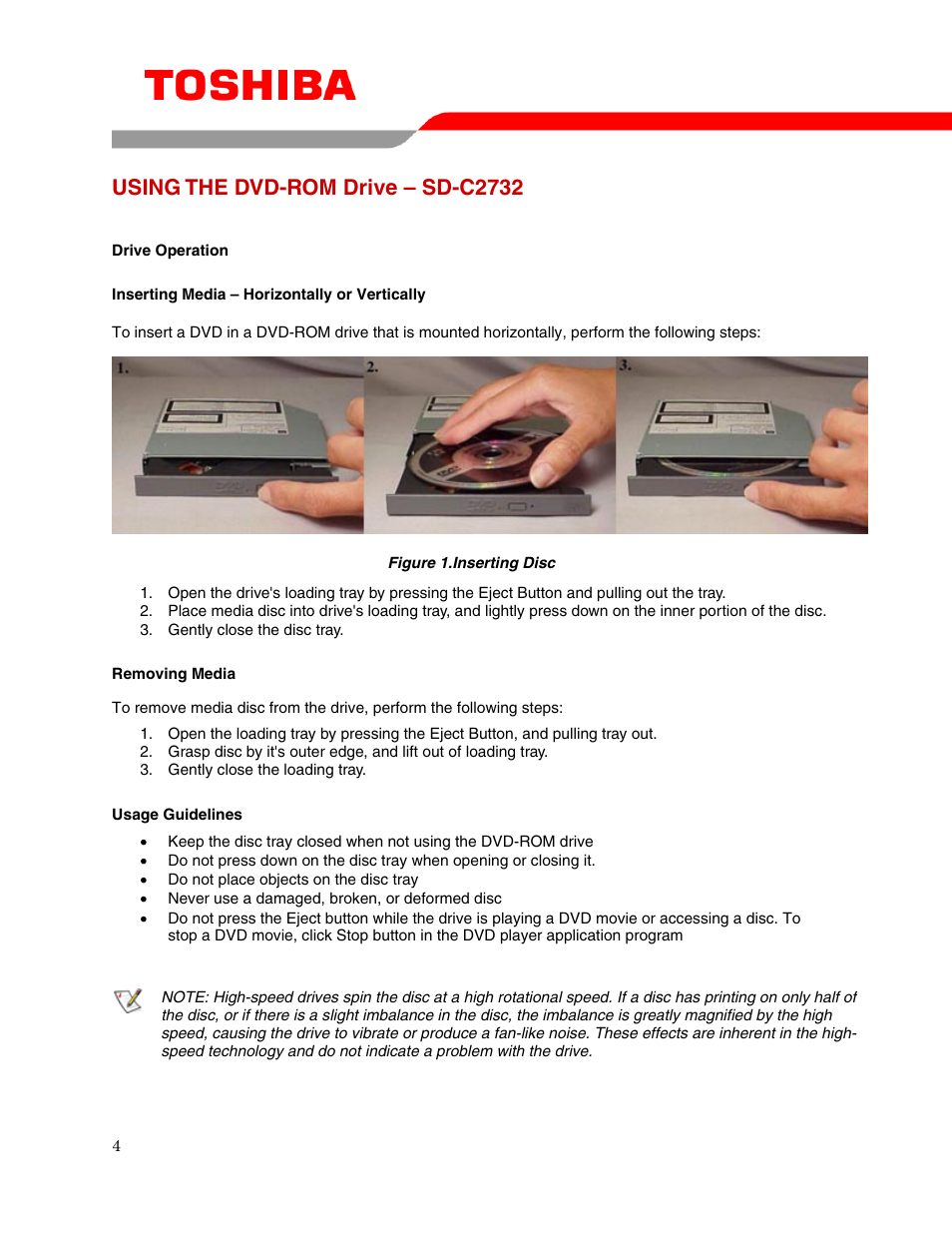 Using the dvd-rom drive – sd-c2732 | Toshiba DVD - ROM MOBILE DRIVE SD-C2732 User Manual | Page 6 / 12