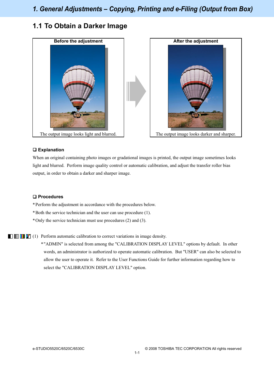 1 to obtain a darker image | Toshiba e-Studio Imaging 6520c User Manual | Page 11 / 288