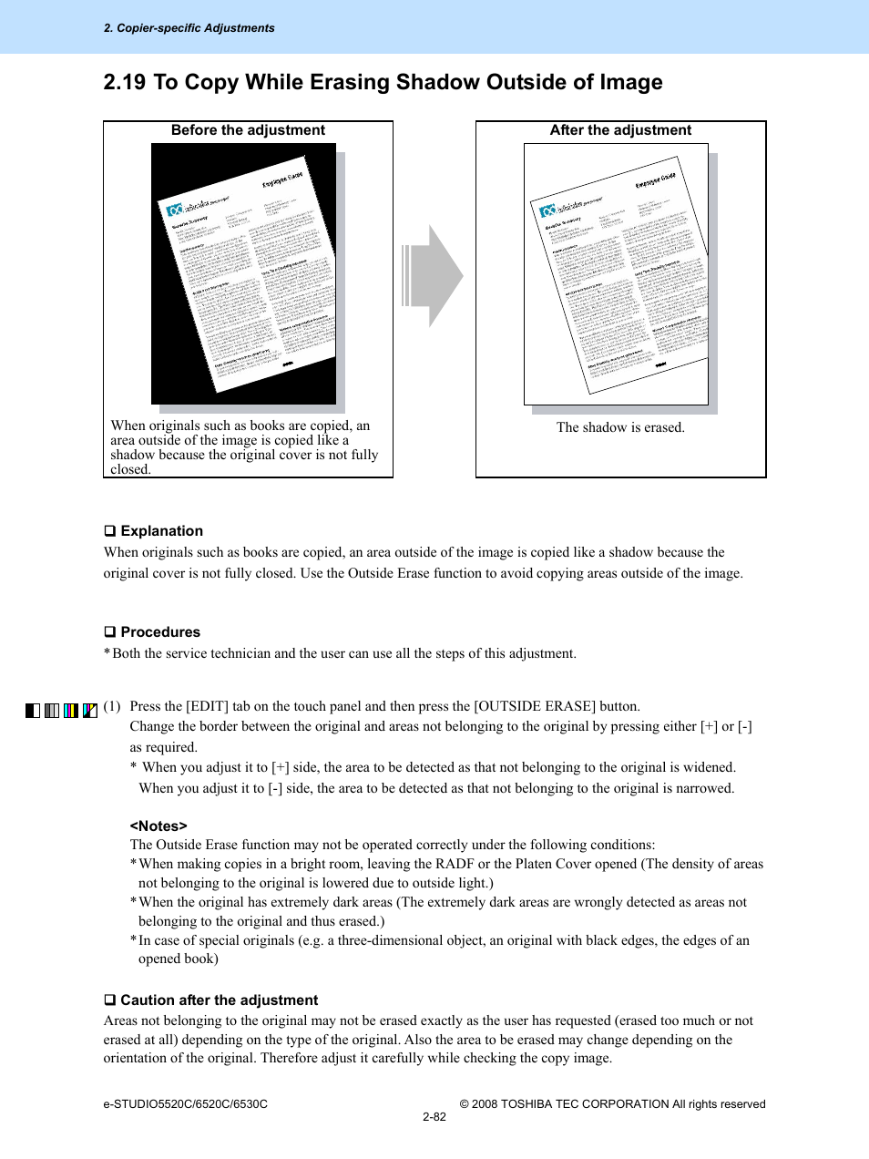 19 to copy while erasing shadow outside of image | Toshiba e-Studio Imaging 6520c User Manual | Page 116 / 288