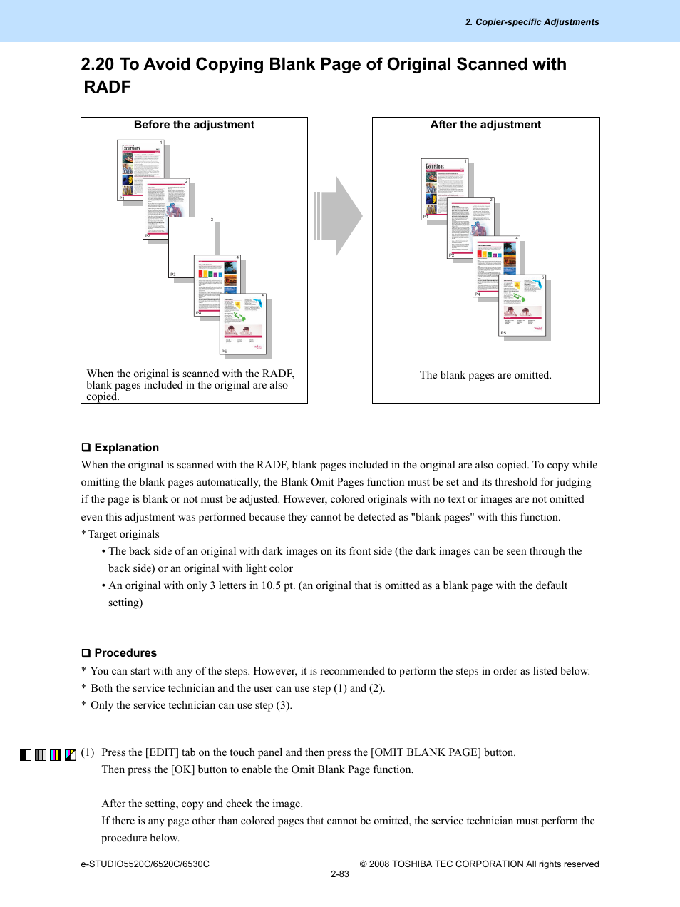 Before the adjustment after the adjustment | Toshiba e-Studio Imaging 6520c User Manual | Page 117 / 288