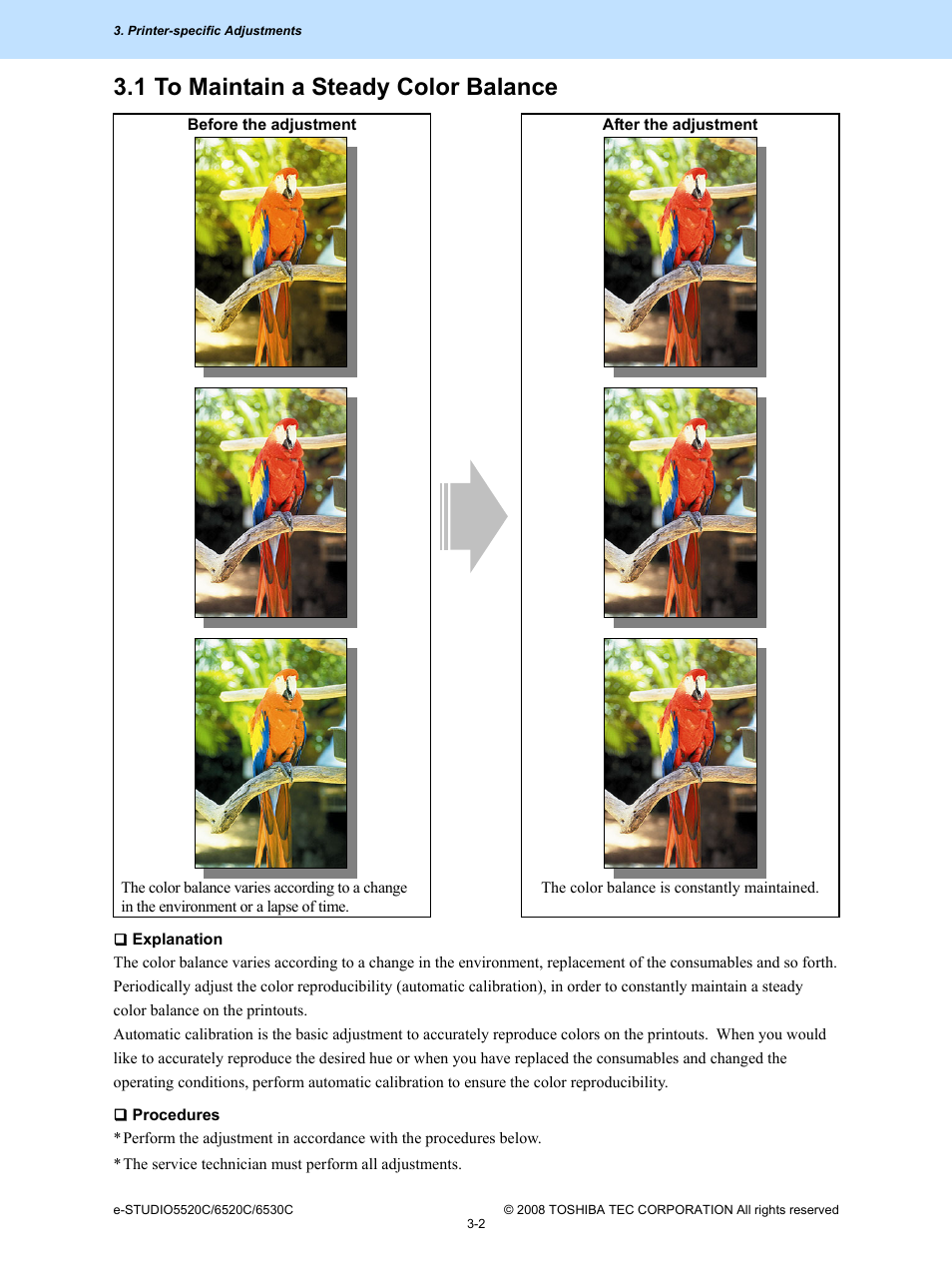 1 to maintain a steady color balance | Toshiba e-Studio Imaging 6520c User Manual | Page 122 / 288