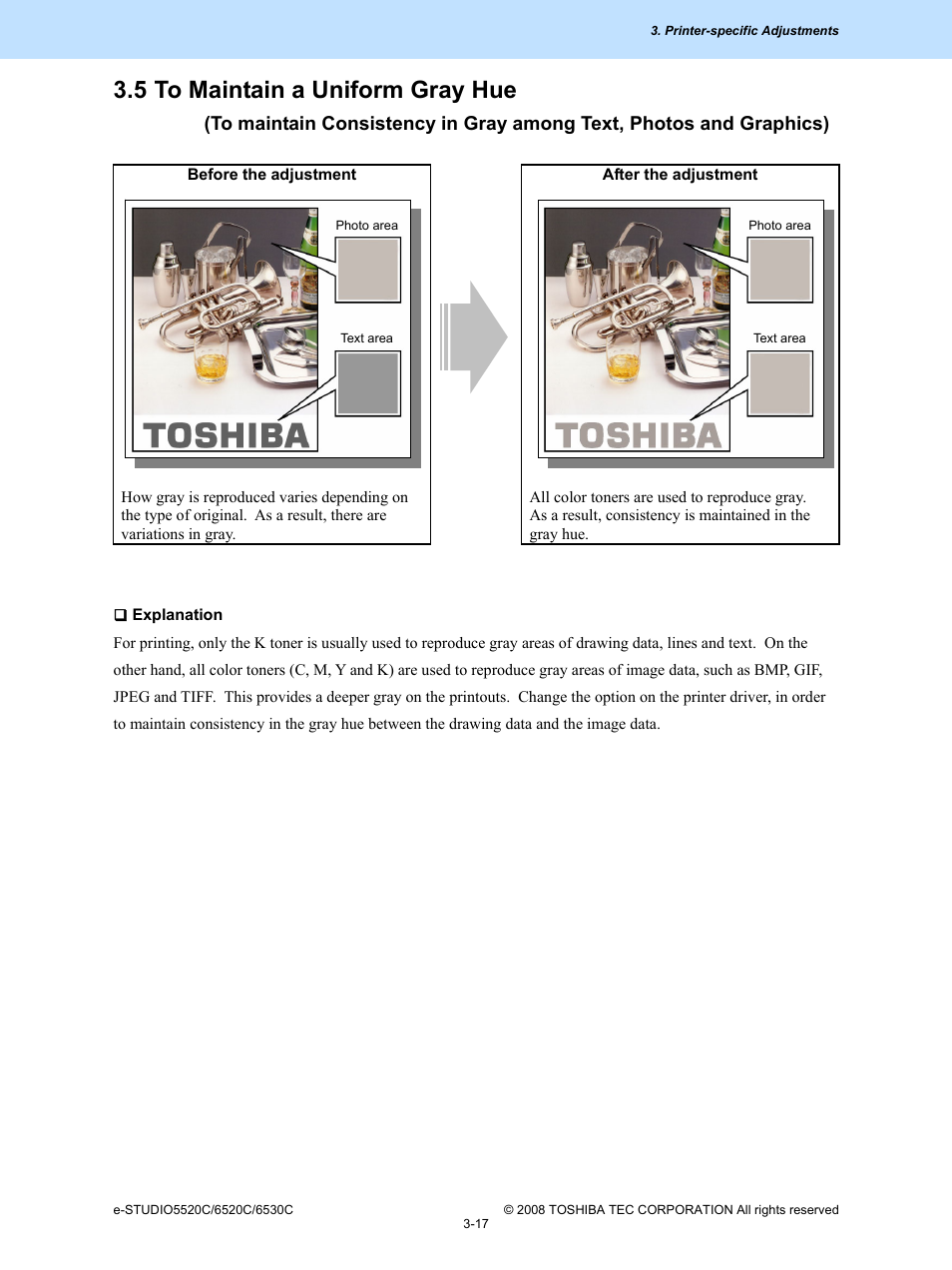 5 to maintain a uniform gray hue | Toshiba e-Studio Imaging 6520c User Manual | Page 137 / 288