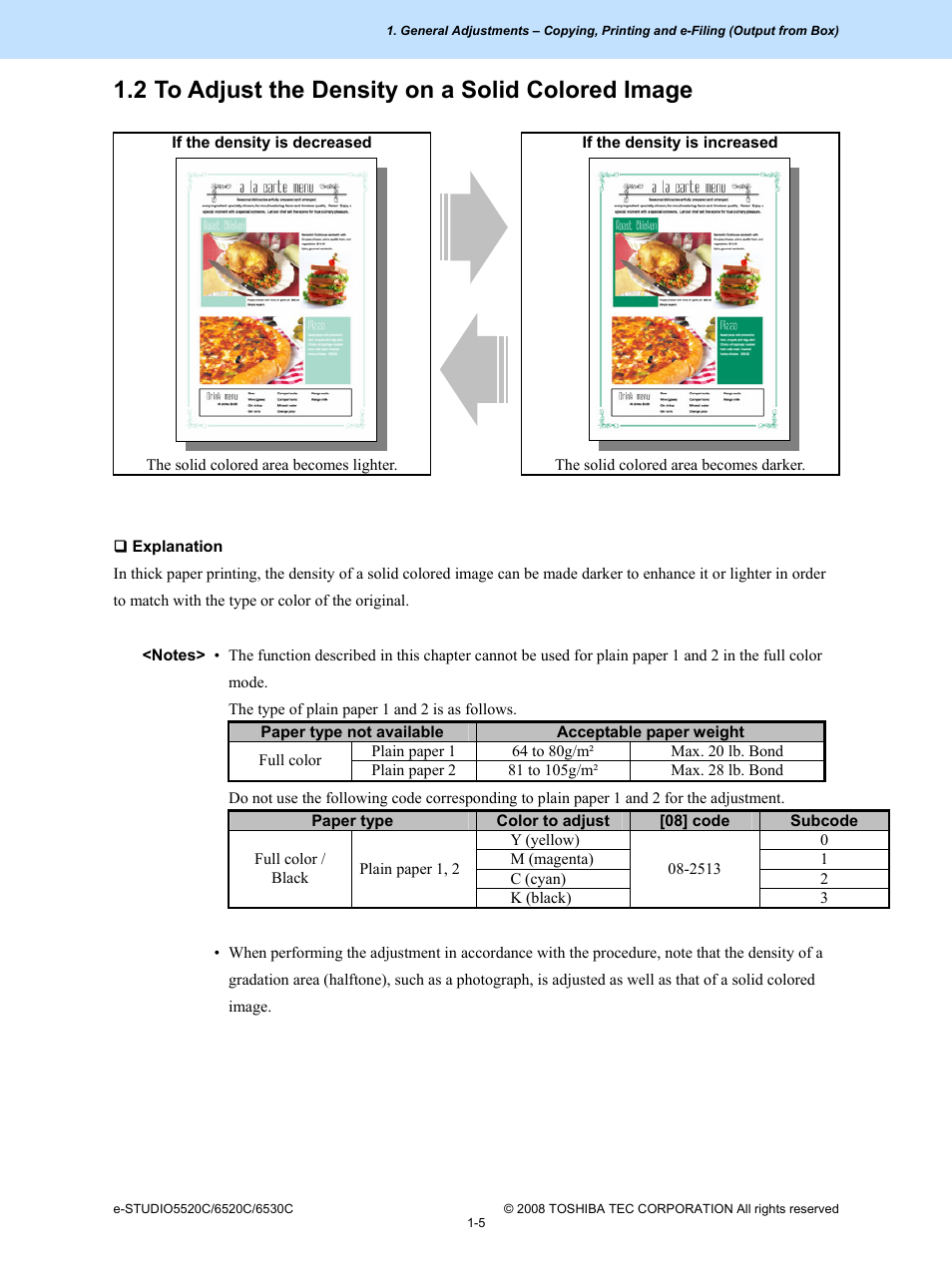 2 to adjust the density on a solid colored image | Toshiba e-Studio Imaging 6520c User Manual | Page 15 / 288