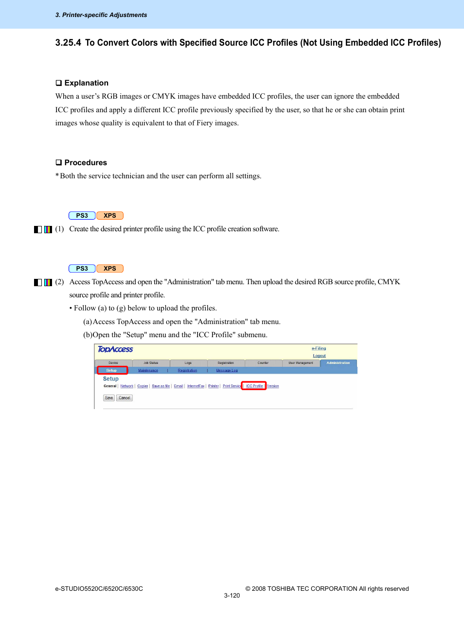 Not using embedded icc profiles) -120 | Toshiba e-Studio Imaging 6520c User Manual | Page 240 / 288