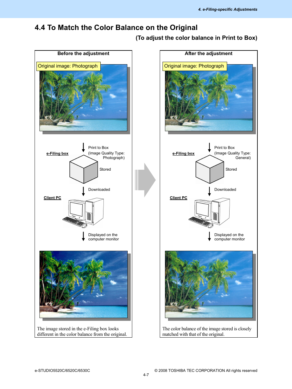 4 to match the color balance on the original, To adjust the color balance in print to box) | Toshiba e-Studio Imaging 6520c User Manual | Page 255 / 288