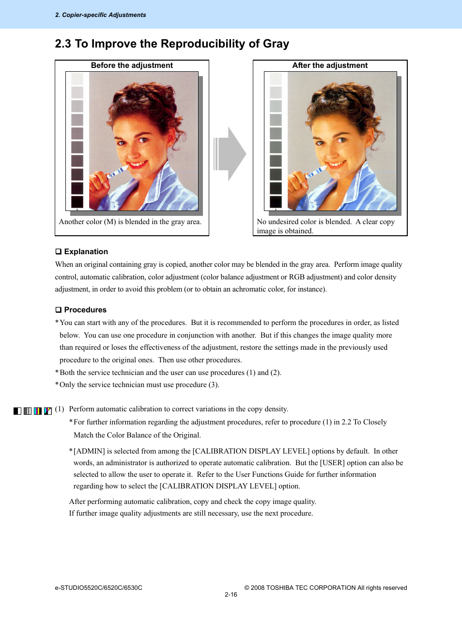 3 to improve the reproducibility of gray, 3 to improve the reproducibility of gray -16 | Toshiba e-Studio Imaging 6520c User Manual | Page 50 / 288