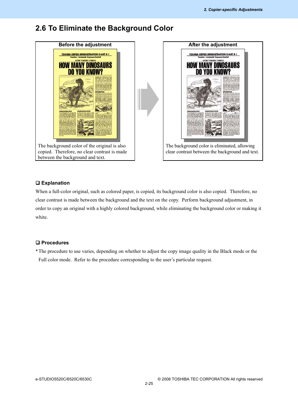 6 to eliminate the background color, 6 to eliminate the background color -25 | Toshiba e-Studio Imaging 6520c User Manual | Page 59 / 288