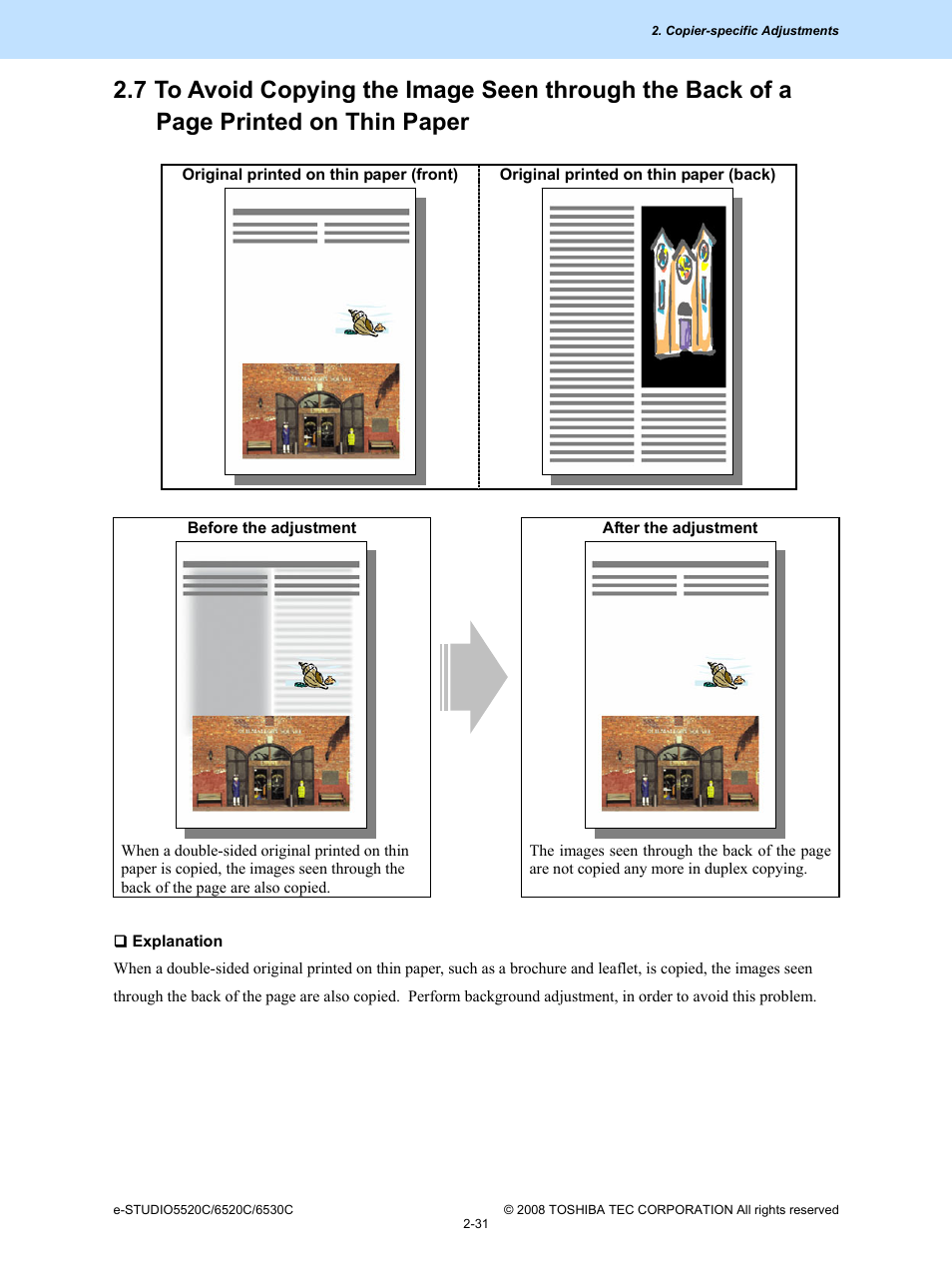 7 to avoid copying the image seen through | Toshiba e-Studio Imaging 6520c User Manual | Page 65 / 288