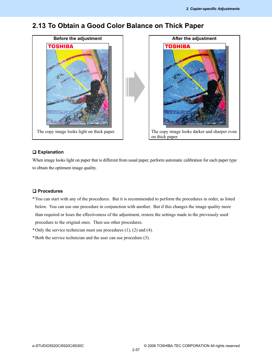 13 to obtain a good color balance on thick paper | Toshiba e-Studio Imaging 6520c User Manual | Page 91 / 288